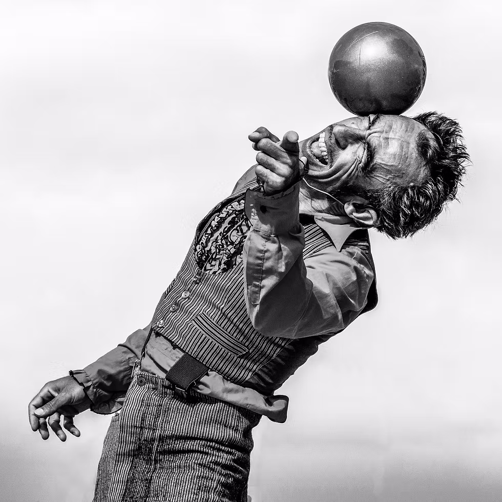 Mr Vita Spanish Gentleman Juggler - ball balance B&W.jpg 300